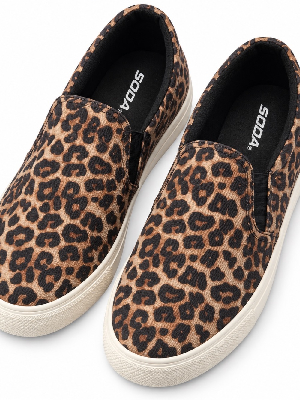Soda Kids Leopard Print Slip-On Sneakers - Brown/Black